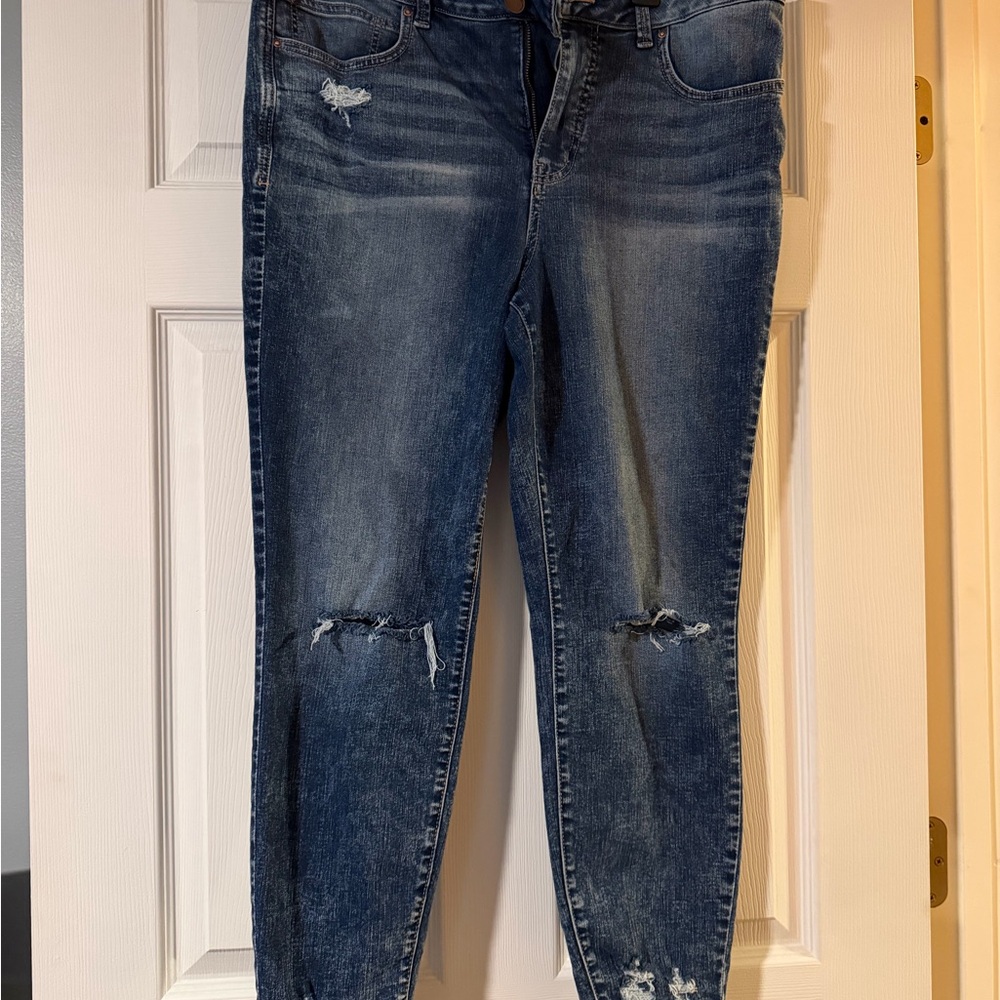 Maurices Dark Blue Distressed Boyfriend Jeans